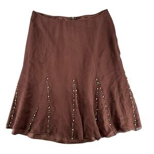 Vintage Y2K retro Boho Midi Silk Skirt Beaded Artisin Flair 100% Silk 10
